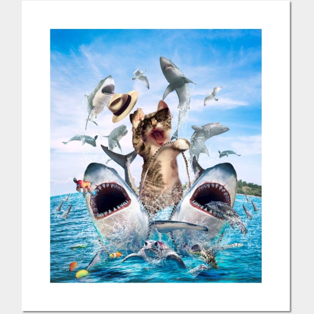 Cat riding a shark shirt outlet